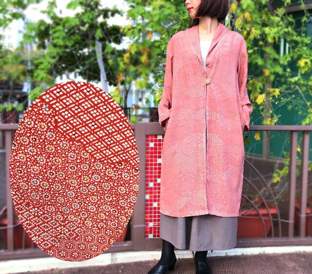 L~3Lサイズ、さらりと羽織れる軽めアウター、きものリメイク一重ロングコートの画像1枚目