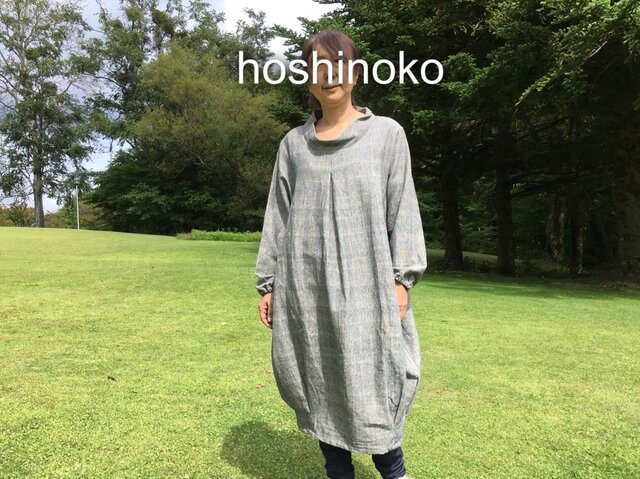 花草紡ぎ☆手織りワンピースTHICKセメントグレー☆15N-114☆コットン☆手紡ぎ綿草木染☆星のこ工房の画像1枚目