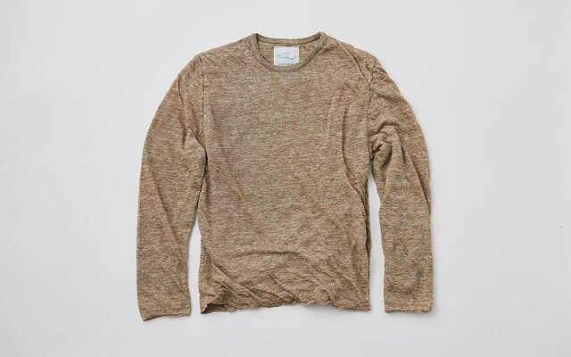 リネンニット mens/M 長袖プルオーバー(ナチュラル)の画像1枚目
