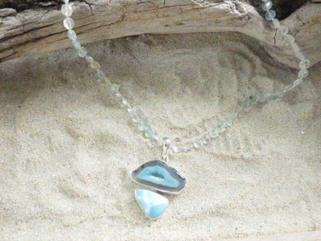 SV925  ラリマー　アクアマリン　シェル　ネックレス Back to the Ocean ✳︎ラリマー✳︎アゲートジオードスライス