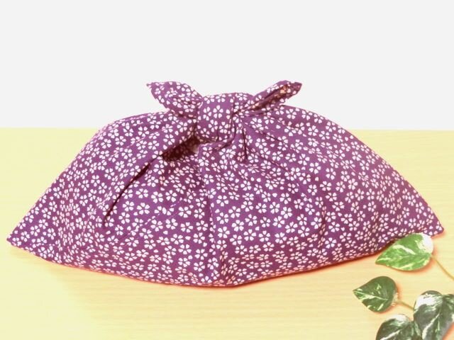 あずま袋 紫色小桜 ファスナー無しバッグ、かごバッグのバッグインにの画像1枚目