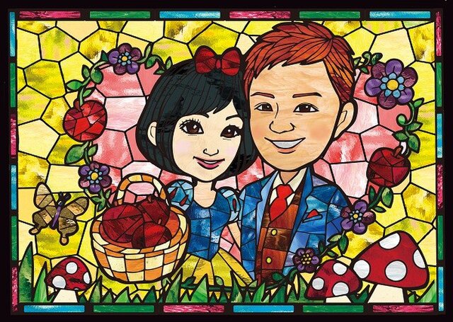 ステンドグラス飾り ウェルカムボード りんごとお花の絵 通販