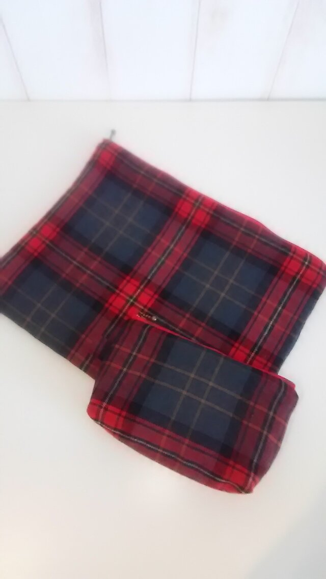 <お買得!> コットンウールチェック ポーチセットの画像1枚目