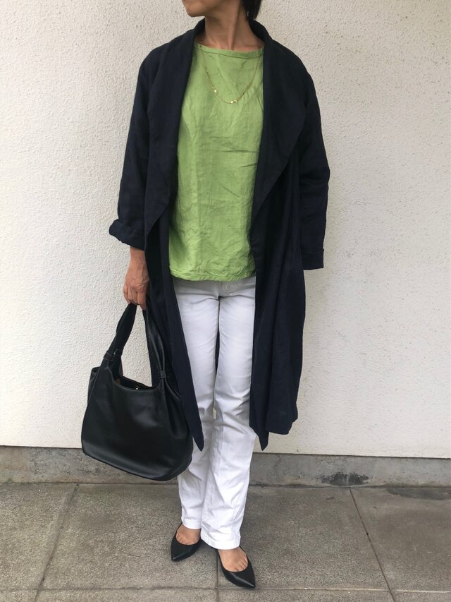 FRENCHLINEN*ショールカラーコート【受注生産品】ネイビーの画像1枚目