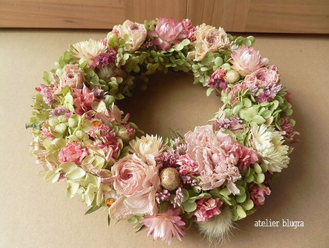 八ヶ岳〜アナベルとピンクラナンキュラスのWreathの画像1枚目