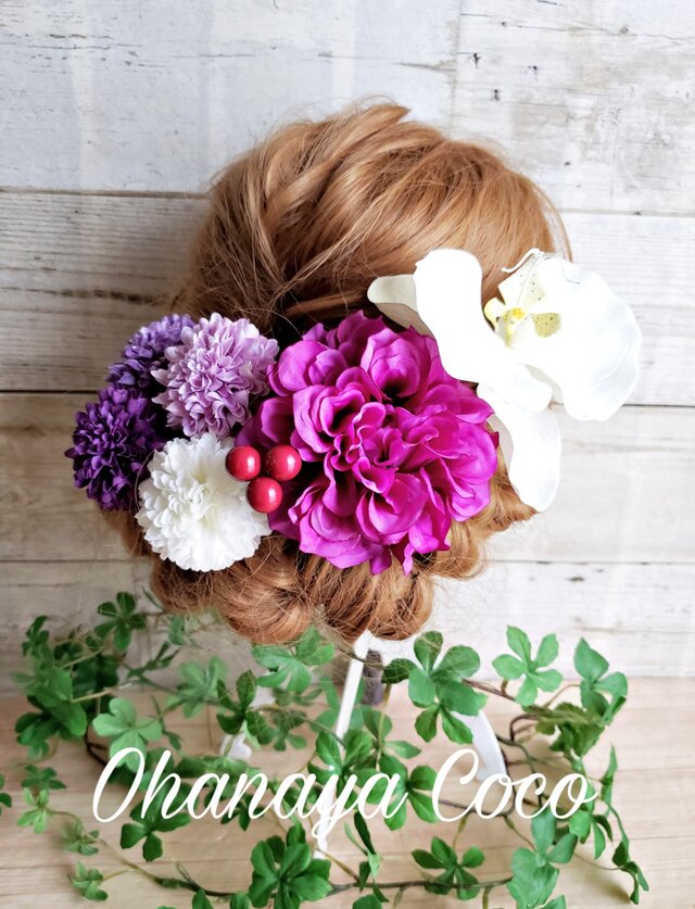 優美 パープル系マムと胡蝶蘭7点Set No280