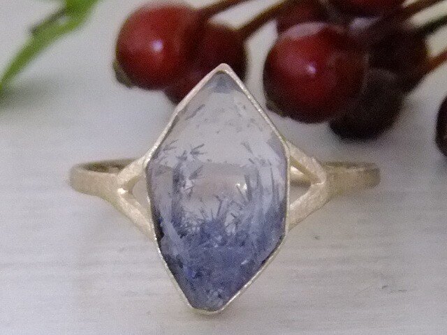 デュモルチェライトinクォーツ*K14lunapinkgold ringの画像1枚目