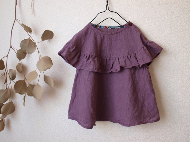 LINEN サークルフリルチュニック *フジイロ* size100の画像1枚目