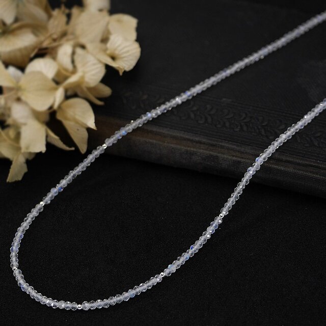 #556N★レインボームーンストーンのシンプルネックレスSilver925の画像1枚目
