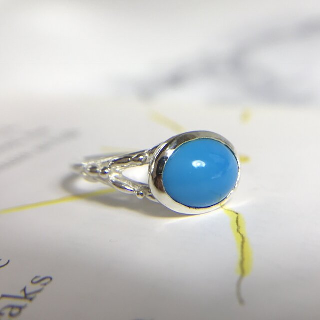 天然トルコ石(ターコイズ)シルバーリング2.52ct(スリーピングビューティー産)10号☆原石から磨いた1点ものの画像1枚目