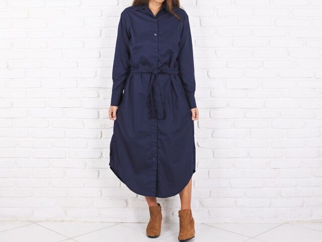 ロングシャツワンピース <ネイビー>の画像1枚目