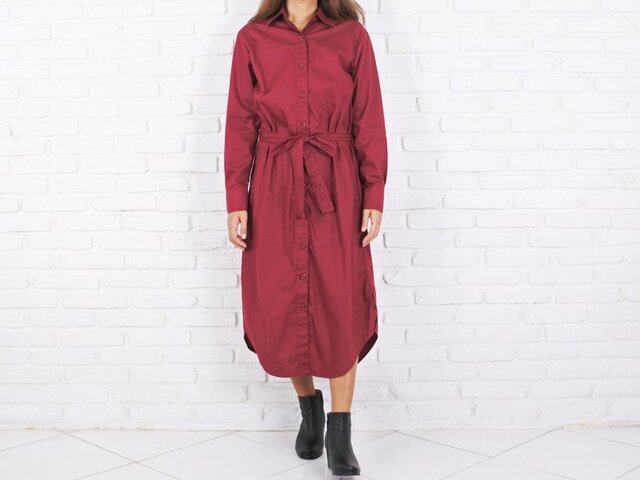 ロングシャツワンピース <レッド>の画像1枚目
