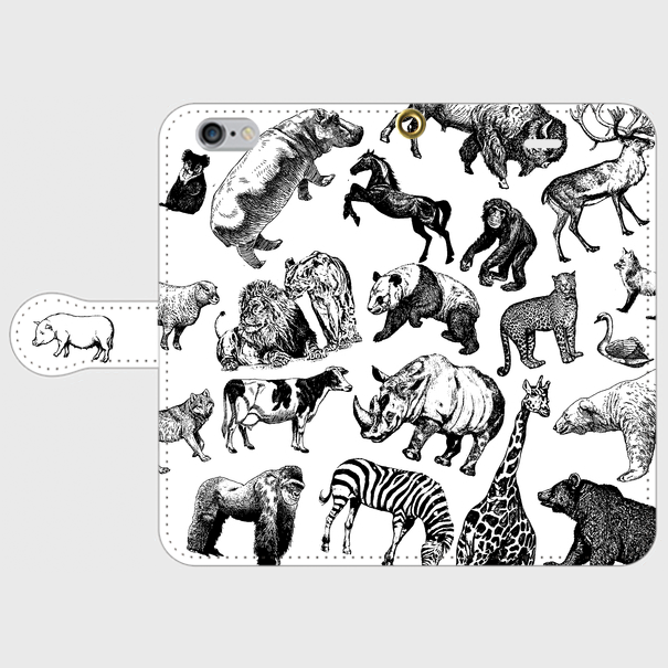 「ZOO」 動物いっぱい② iphone 5/5s/6/6s/SE/7/8/X 専用 手帳型ケースの画像1枚目