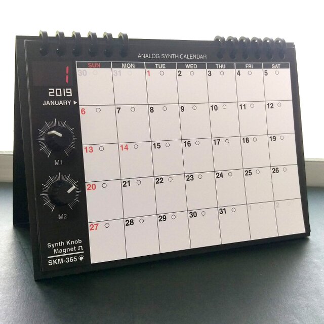 【カレンダー】SKM-365・アナログシンセカレンダー2019 卓上/黒×ホワイトの画像1枚目