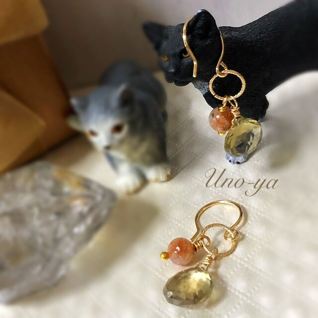 レモンクオーツ&サンストーンピアスの画像1枚目