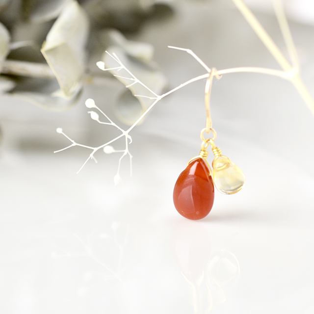 紅葉 カーネリアンとシトリンの秋色ピアス/イヤリングの画像1枚目