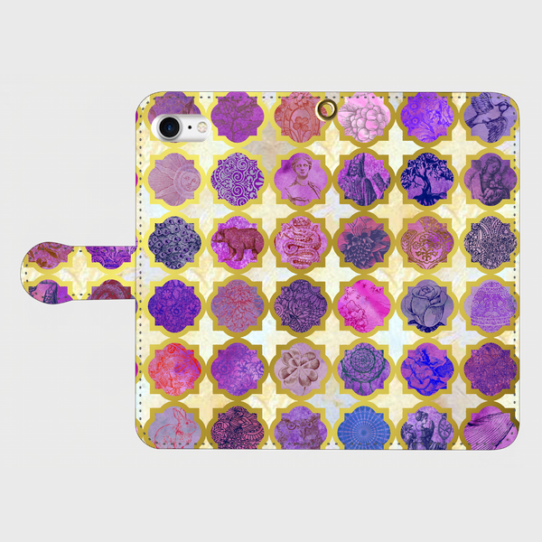 モロカンタイルパターン (アミュレット)<パープル> iphone 5/5s/6/6s/SE/7/8/X 専用 手帳型ケースの画像1枚目