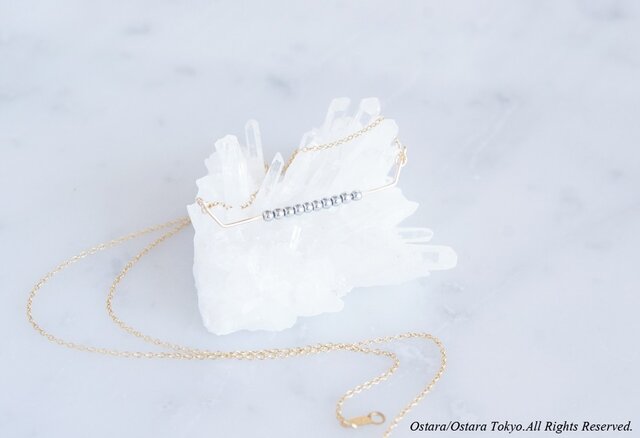 【Minimalism】14KGF Necklace,Gems Bar-- SilverxGold--の画像1枚目