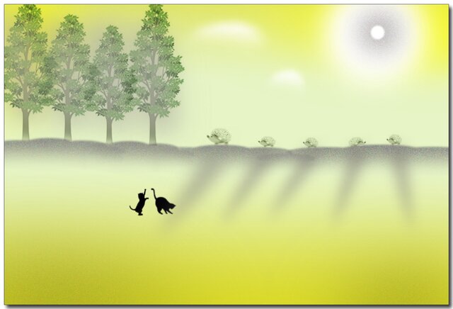 「影踏み」 ほっこり癒しのイラストポストカード2枚組No.630の画像1枚目