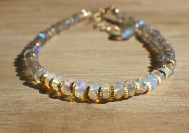 10月の誕生石 Opal Gem Bracelet オパールとラブラドライトのブレスレットの画像1枚目