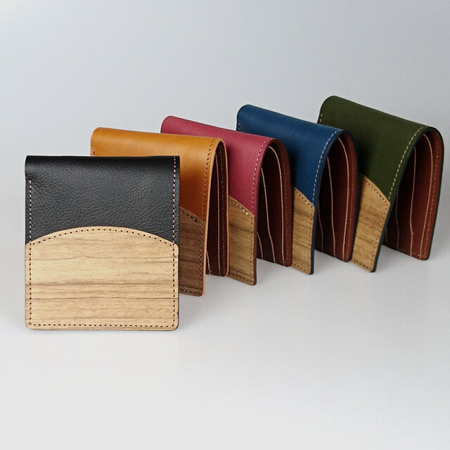 [5色] 木と革の二つ折り札入れ