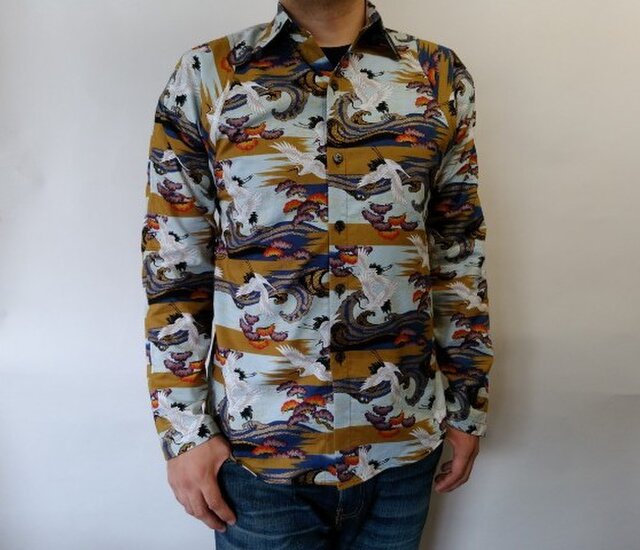 長袖和柄シャツ(波に鶴と松)の画像1枚目