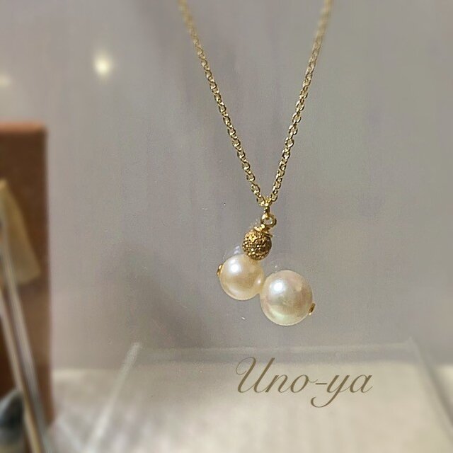 本真珠(クリーム系)Wネックレスの画像1枚目
