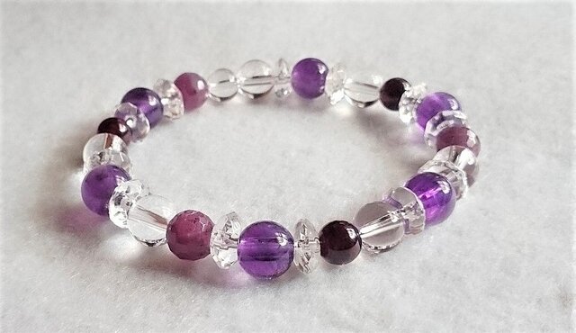 一点物　天然石　ハンドメイドブレス　ルビー　オールルビー　ハート 石のみ *夢の達成へと導く☆ルビー・アメジスト・ガーネット・水晶の