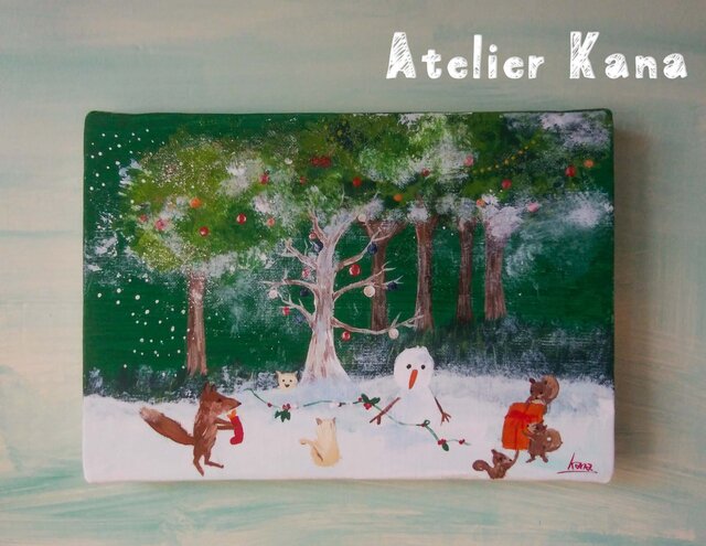 クリスマスのキツネさん(絵画)の画像1枚目