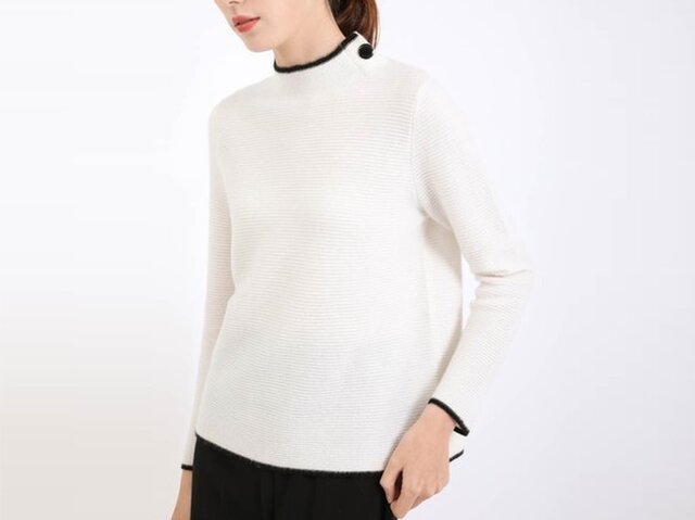 お家で洗える!上質なカシミヤ100% ワンボタン バイカラーニット (全2色)aw18k008の画像1枚目