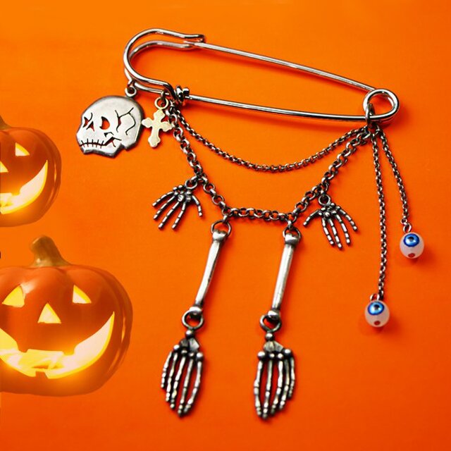 ガイコツブローチ【silver925】【ハロウィン】の画像1枚目