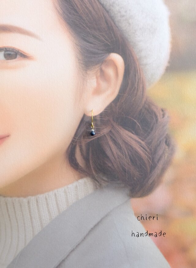 c305-G18【最終】ネイビーパールとシルバーのプチピアス（パーツ変更可能）