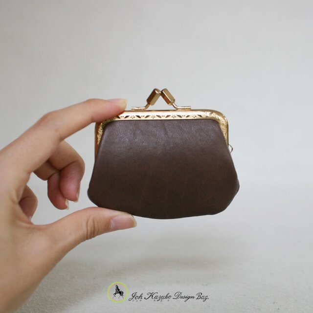 コロンと可愛い本革 牛革 がま口 小銭入れ コインケース ブラウン iichi ハンドメイド・クラフト作品・手仕事品の通販