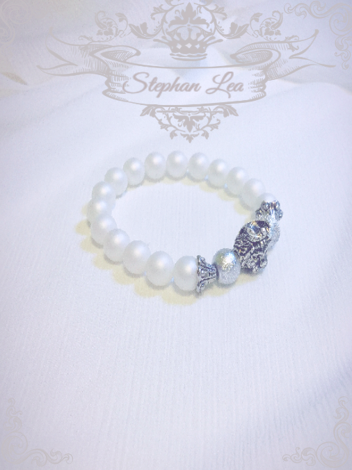 ★Stephan Lea★レディースシルバーSTEPHANホワイトビーズブレスレットの画像1枚目