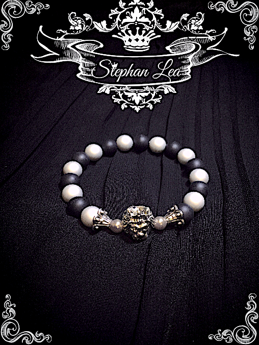 ★Stephan Lea★メンズSTEPHANグレーブラックMIXビーズブレスレットの画像1枚目