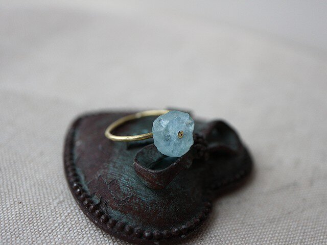 Brass Point Ring*原石*アクアマリン*真鍮リング*no.220の画像1枚目