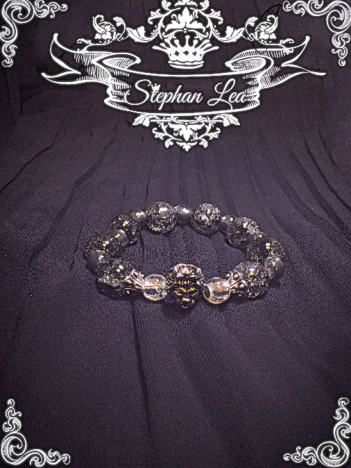 ★Stephan Lea★メンズSTEPHANマーブルブラックビーズブレスレットの画像1枚目