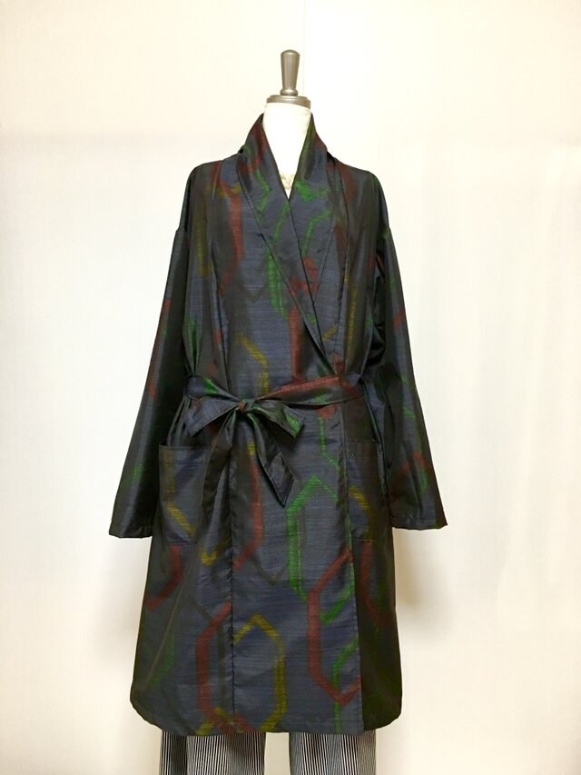 大島紬 着物リメイク 羽のように軽いショールコート 大きい