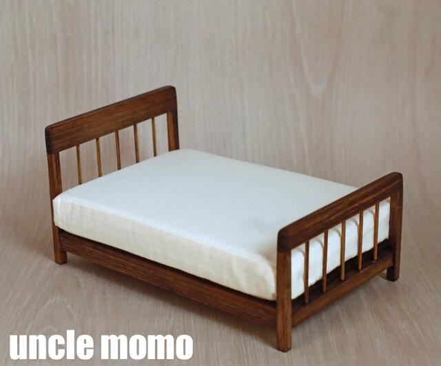 ドール用ベッド ダブル（色：エボニー） 1/12ミニチュア家具 | iichi