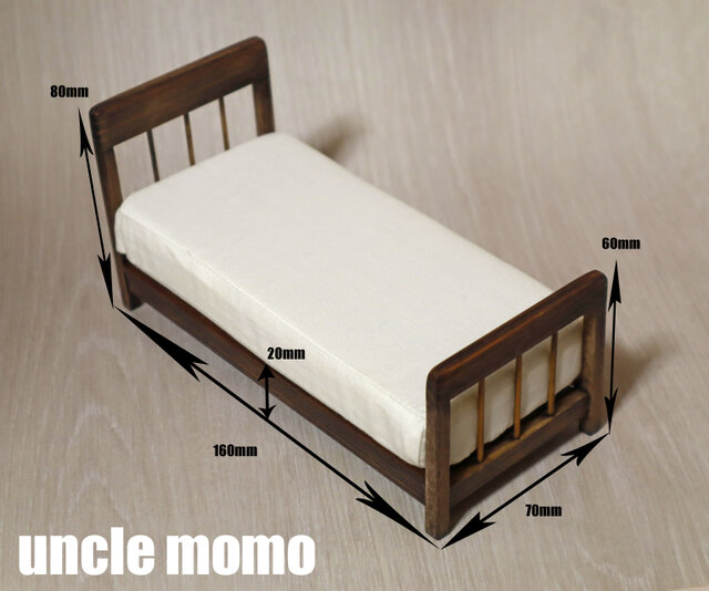 ミニチュアベット ドール用ベッド シングル（色：エボニー） 1/12ミニチュア家具 | iichi