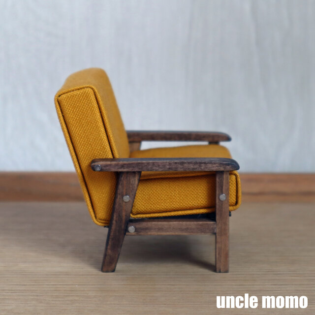 ドール用ソファ1人掛け（色：イエロー×エボニー） 1/12ミニチュア家具