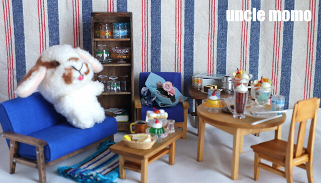 ドール用ソファ1人掛け（色：ラベンダー×オーク） 1/12ミニチュア家具