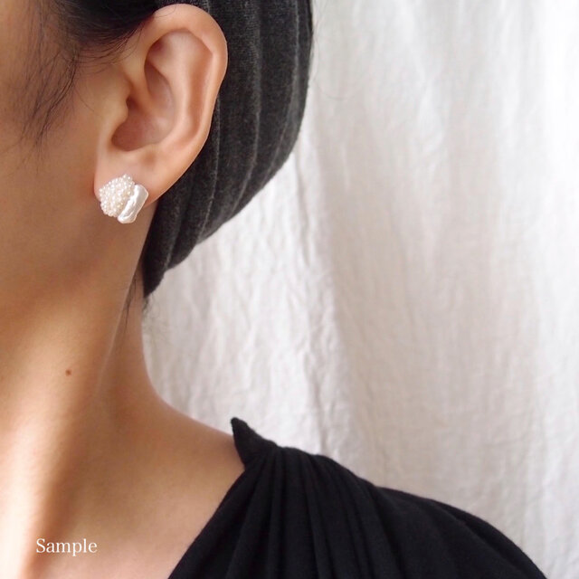 真珠刺繍／ピアス】Stick pearl × Seed pearl Earrings | iichi 日々の