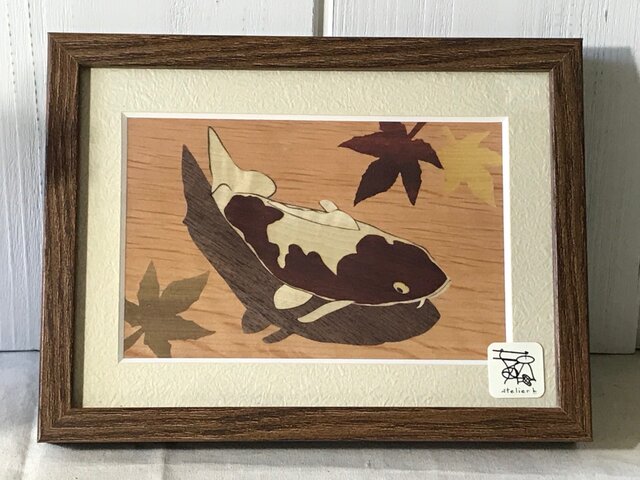 木の絵 木象嵌 鯉の画像1枚目