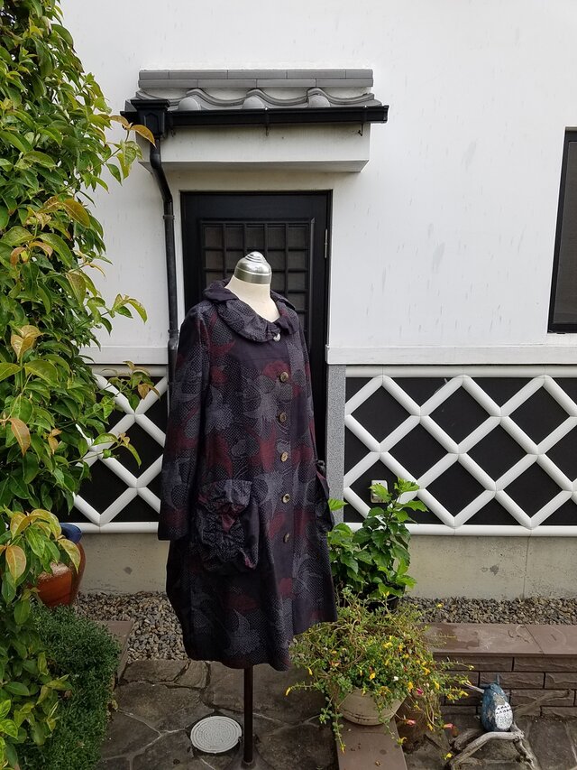 着物リメイク　手作り　結城　コート