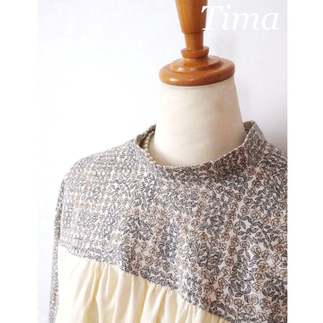 リハビリ　コーデュロイ　ブラウス　スリーピングローズ リバティコーデュロイ スリーピング・ローズのスタンドカラーブラウス