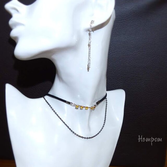 18n012 ダイヤレーンとブラックチェーンのチョーカー ホムポム