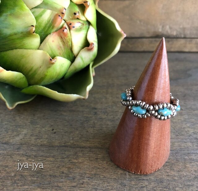 【受注製作】twin beads ring - turquoise silverの画像1枚目
