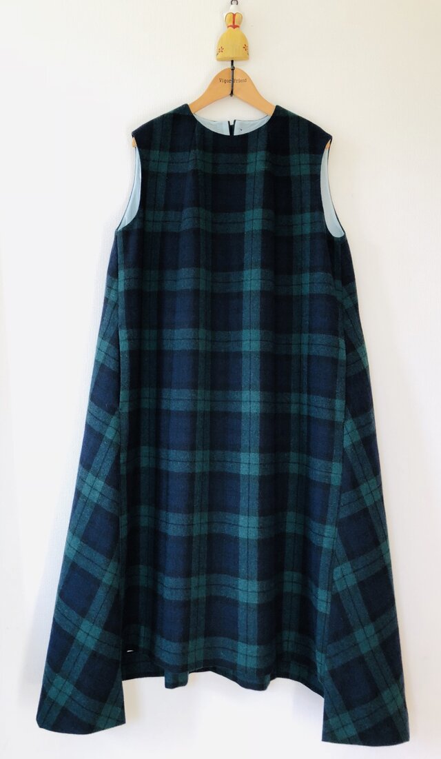 ★ 配色裏地付きタータンチェック ノースリーブワンピース★一枚限定