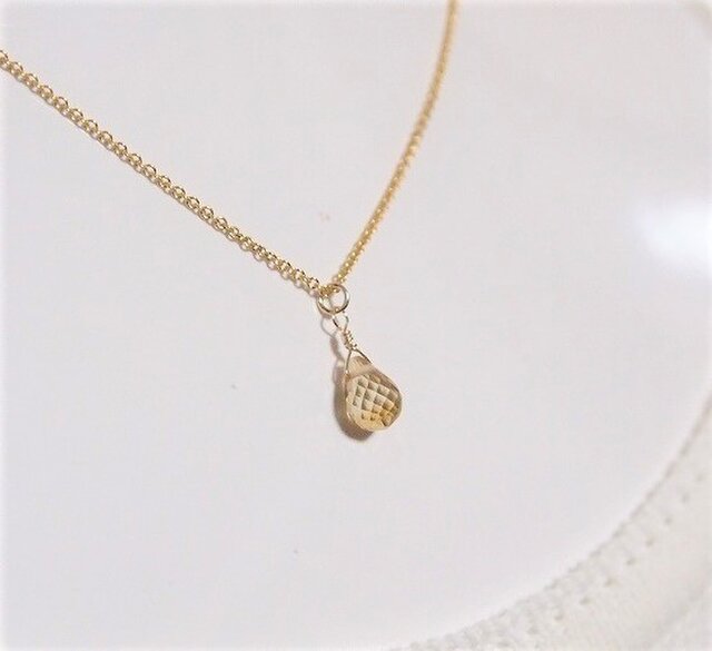 宝石質シトリンクォーツの一粒ドロップネックレス 14kgf ペンダント